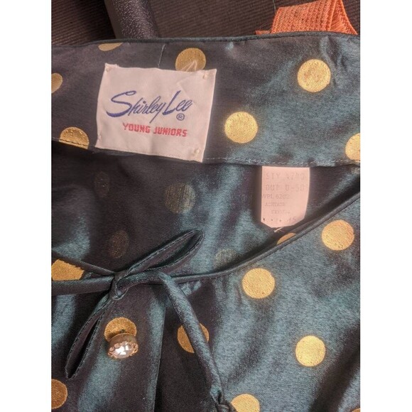 50s Dark Green Gold Polka Dot Dress Vintage Shirley Lee S M 36 28 New Old Stock - Picture 7 of 10
